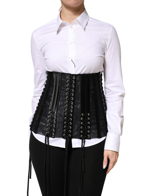Dolce & Gabbana Black Lace-Up Waist Cincher Bustier Corset Top