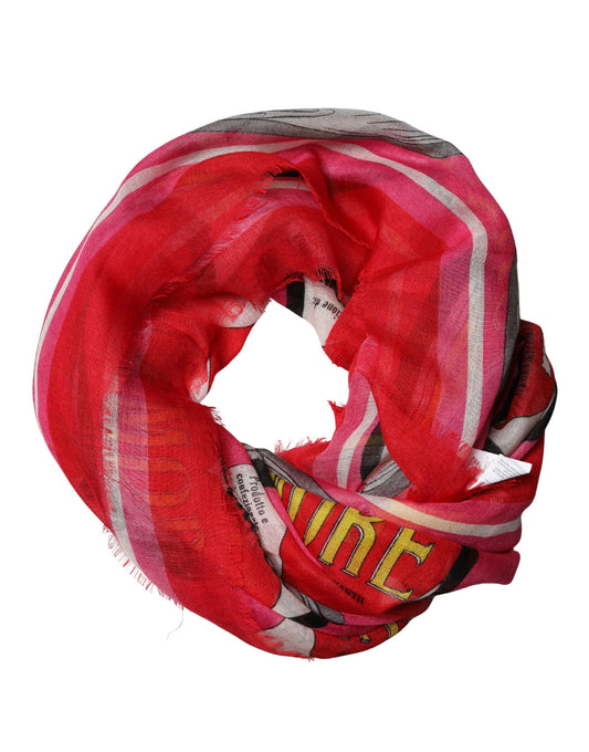 Dolce & Gabbana Pink DG Amore Print Neck Square Shawl 140cm x 135cm Scarf