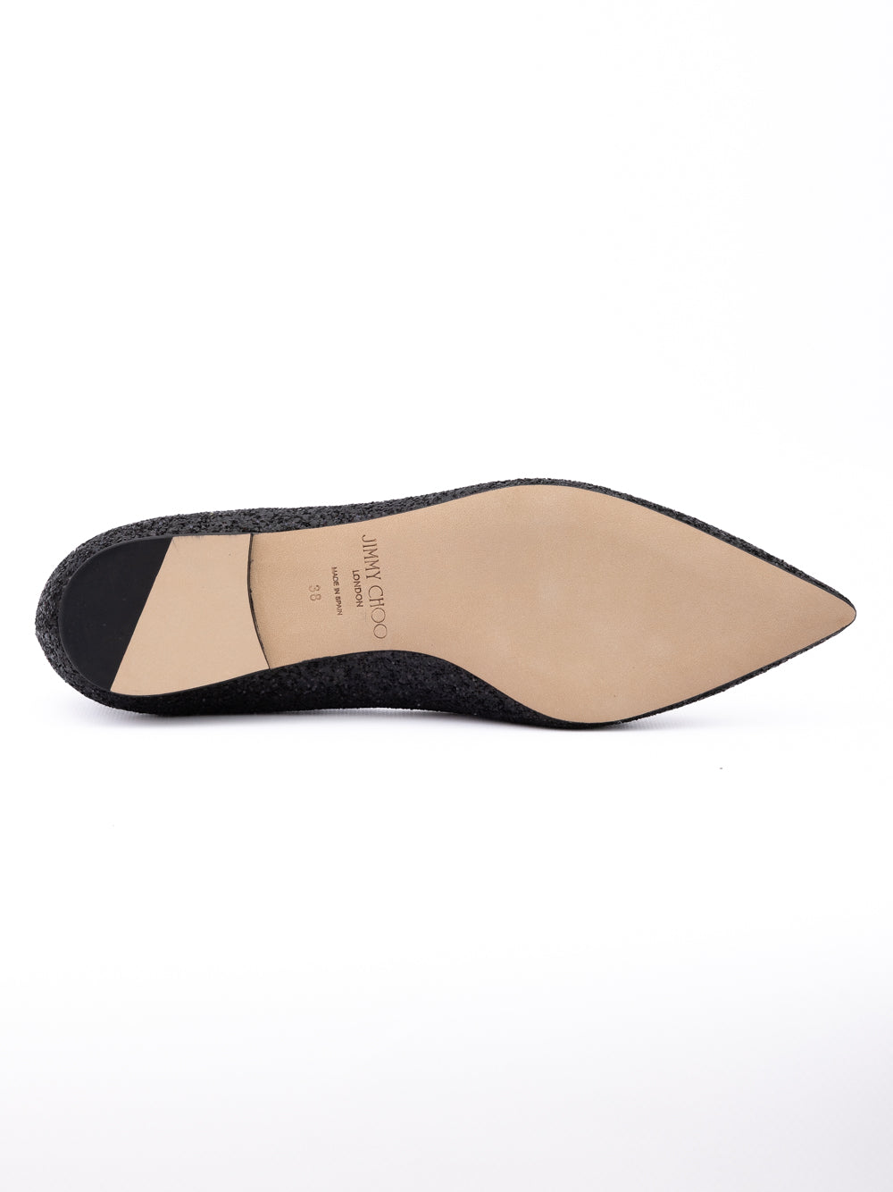 Jimmy Choo Black Coarse Glitter Fabric Alina Bellet Flat