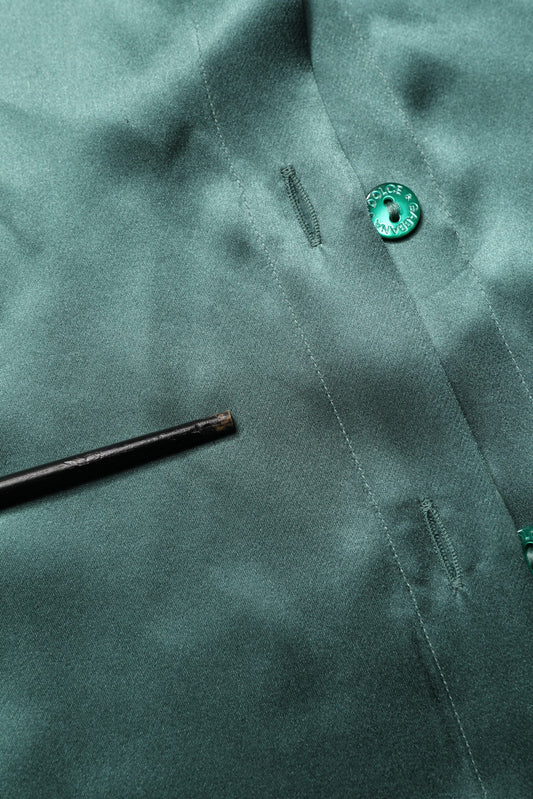 Dolce & Gabbana Dark Green Silk Satin Blouse Neck Tie Top