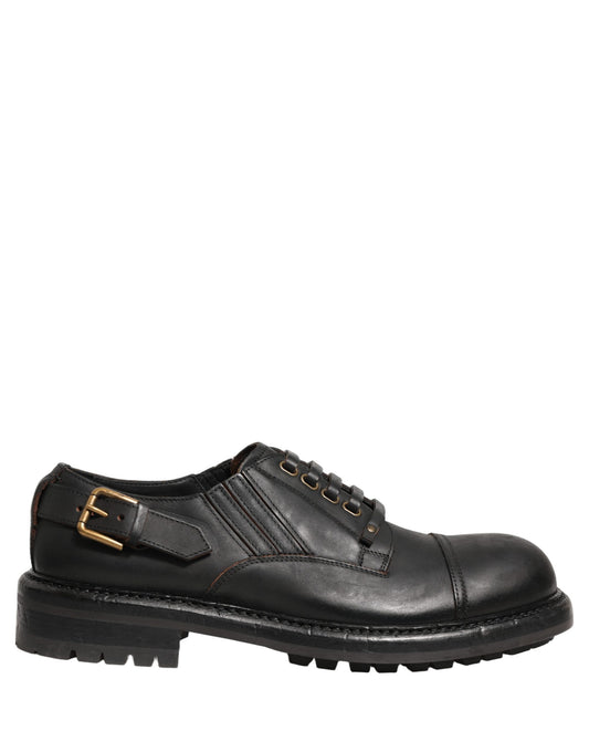 Dolce & Gabbana Dress Black Leather Lace Up Derby Men Shoes