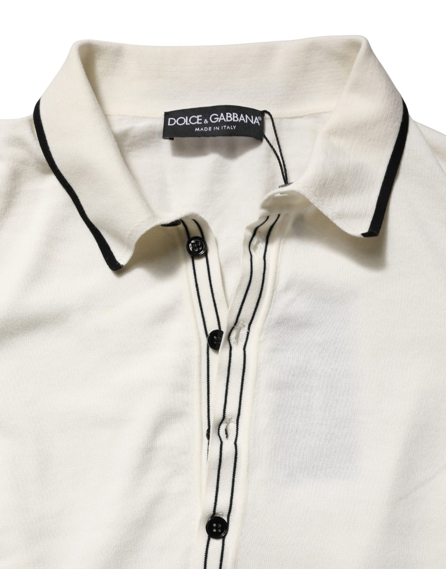 Dolce & Gabbana White Cotton Blend Men Polo Pullover Sweater
