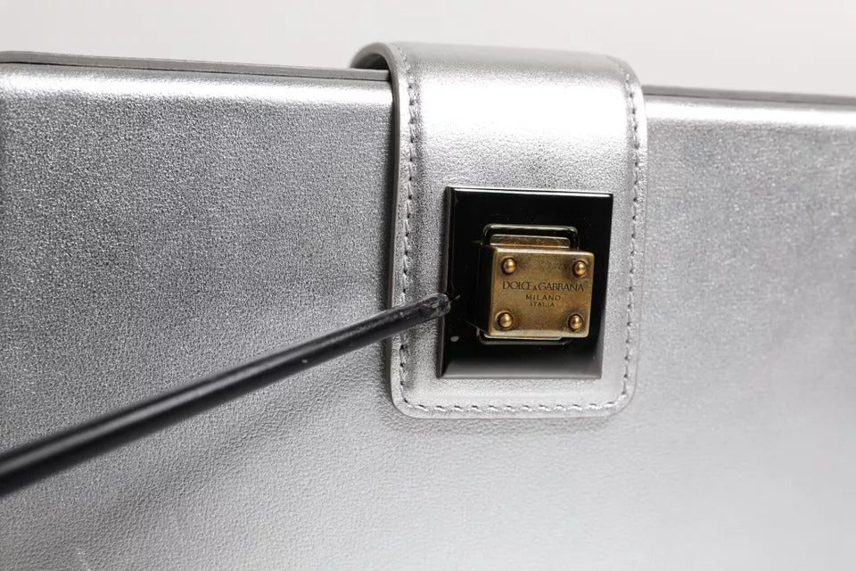 Dolce & Gabbana Metallic Silver DG BOX Leather Shoulder Strap Bag