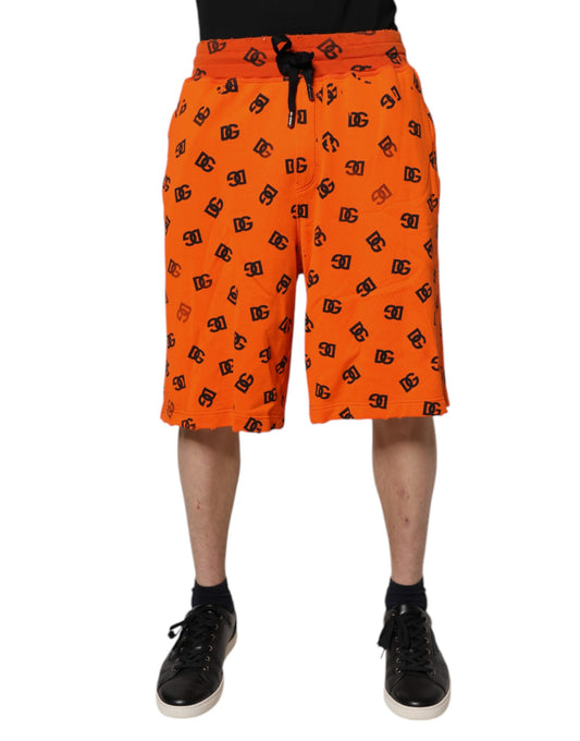 Dolce & Gabbana Orange Logo Monogram Cotton Bermuda Shorts
