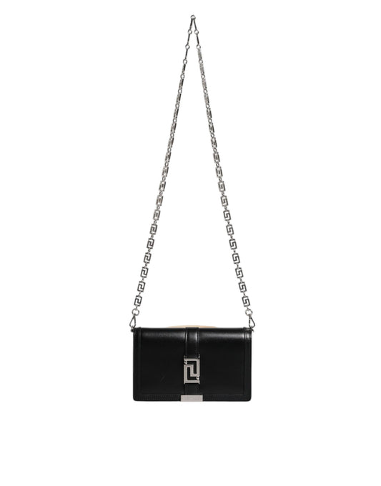Versace Black Calfskin Leather Chain Strap Shoulder Crossbody Bag