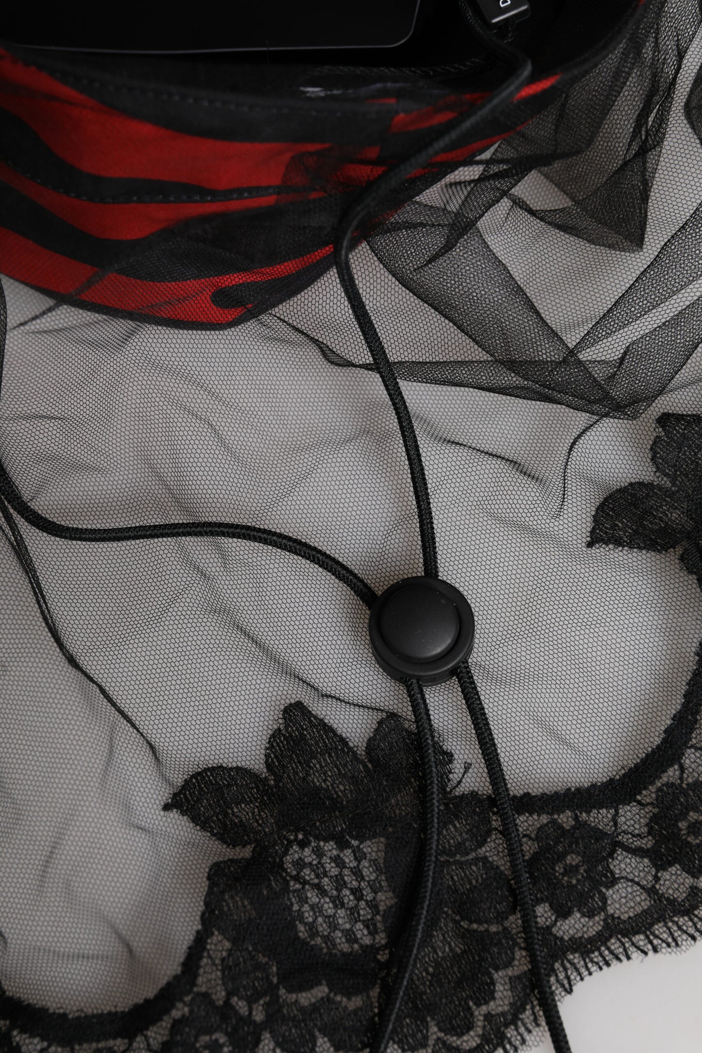 Dolce & Gabbana Black Red Stripes Lace Tulle Bucket Hat