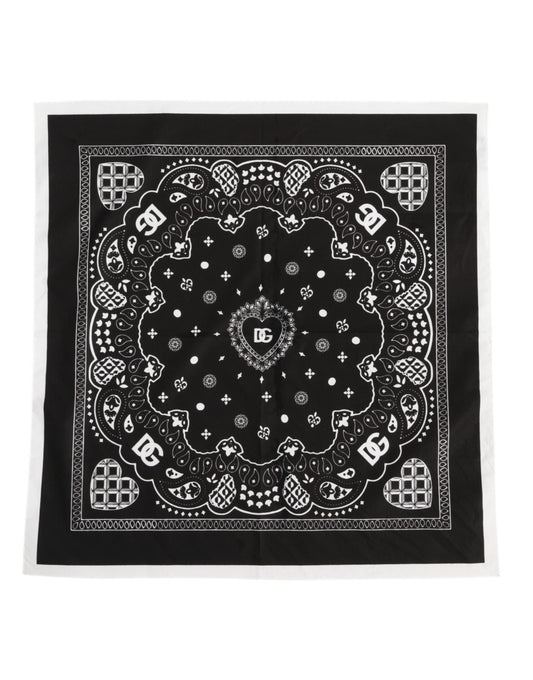 Dolce & Gabbana Black White Bandana Square Men Foulard Scarf