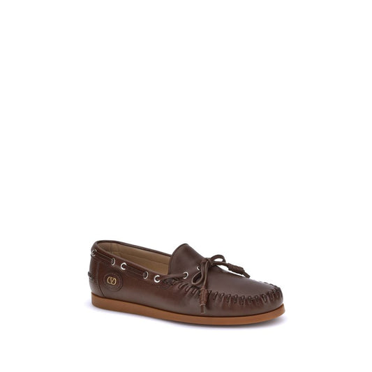 Valentino Garavani Brown Calf Leather Bos Taurus Slip-On Loafers