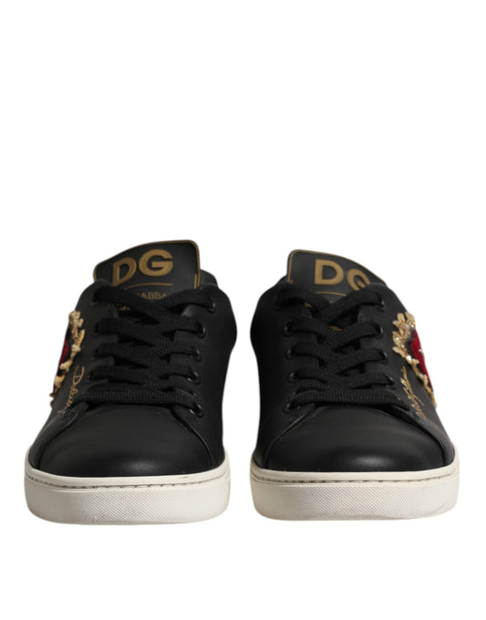 Dolce & Gabbana Black Leather Sacred Heart Sneakers Shoes