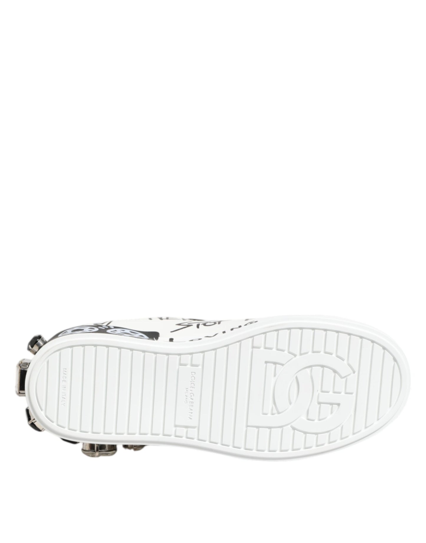 Dolce & Gabbana White Portofino Crystal Sneakers Shoes