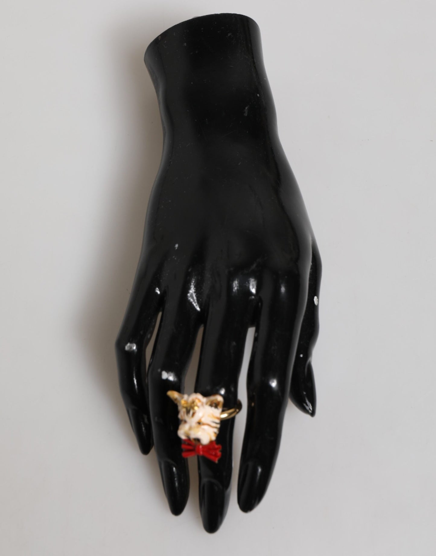 Dolce & Gabbana Gold Brass Resin Beige Dog Pet Accessory Ring