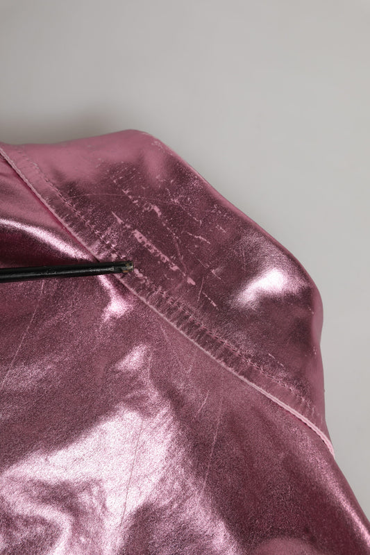 Dolce & Gabbana Pink Cotton Stretch Collared Cropped Jacket