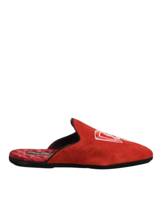 Dolce & Gabbana Red Suede DG King Men House Slippers Shoes