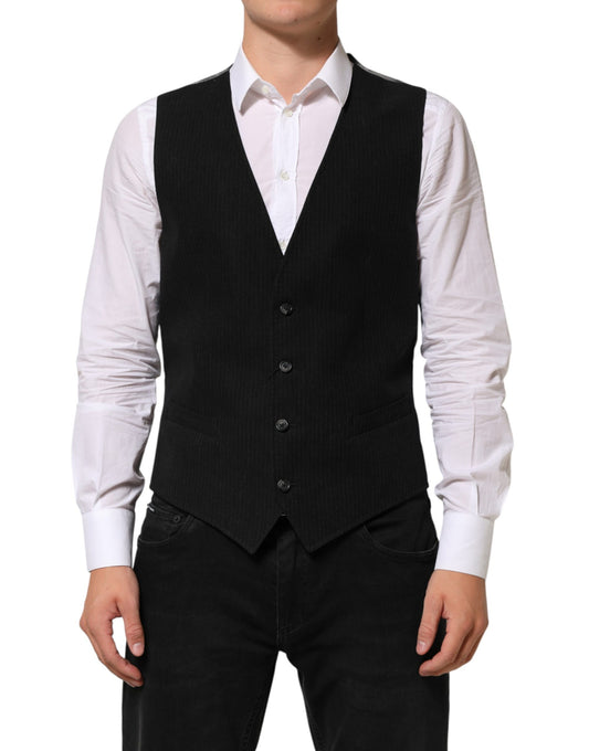 Dolce & Gabbana Black Cotton Waistcoat Dress Men Formal Vest