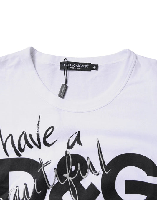 Dolce & Gabbana White Graphic Print Cotton Crew Neck T-shirt