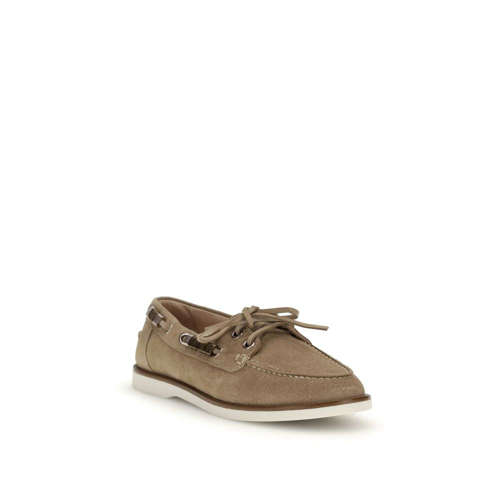 PINKO Beige Calf Leather Bos Taurus Slip-On Loafers