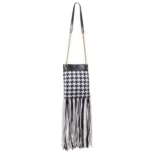 Versace Black And White Leather And Textile Shoulder Bag