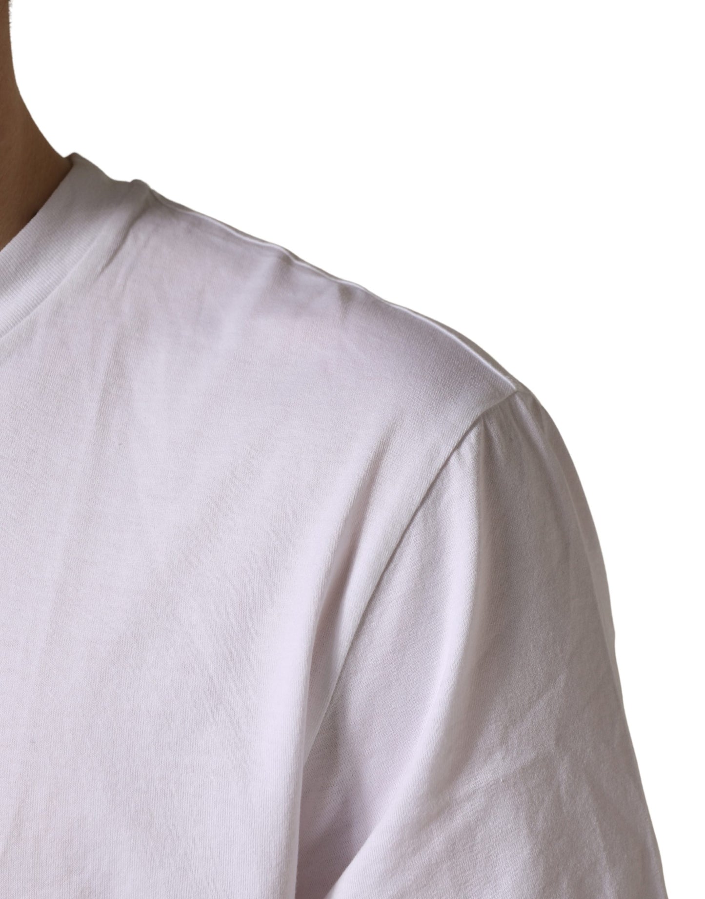 Dolce & Gabbana White Barcode Cotton Crew Neck Men T-shirt