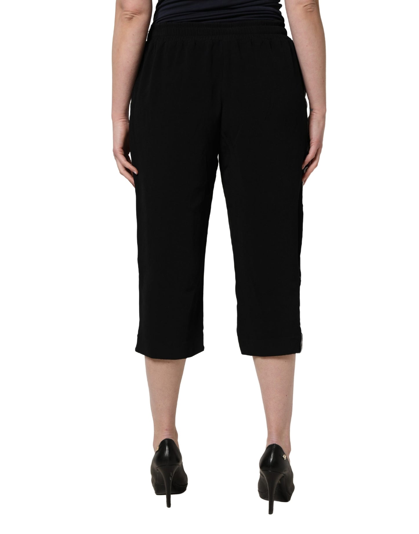 Dolce & Gabbana Black Viscose Mid Waist Cropped Women Pants
