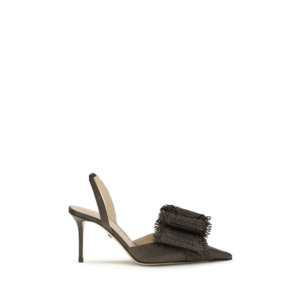 MACH & MACH Brown Raffia Pumps