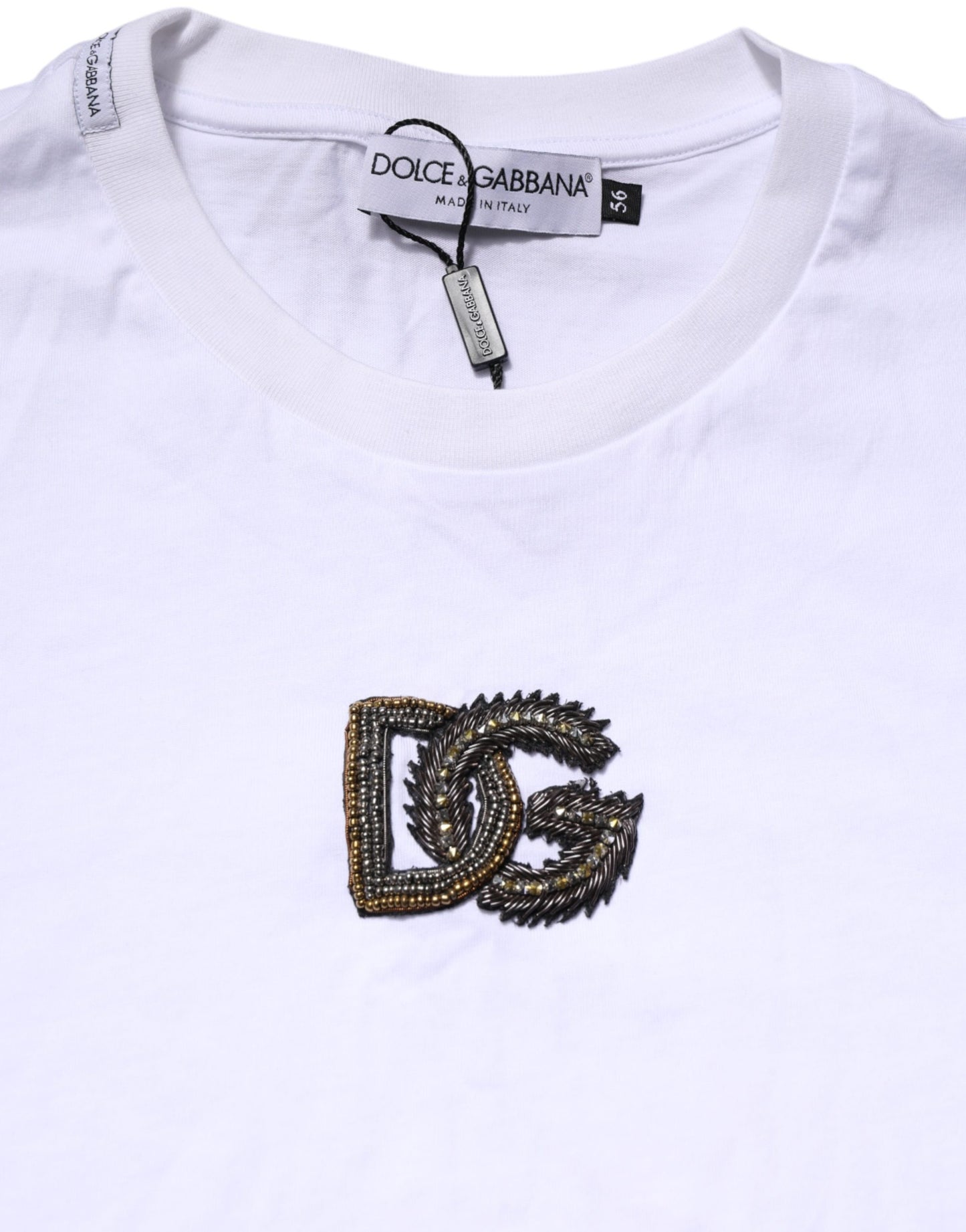 Dolce & Gabbana White Cotton DG Logo Embroidery Men T-shirt
