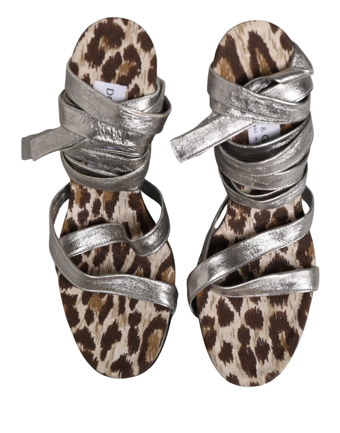 Dolce & Gabbana Silver Leather Platform Wedge Sandals Shoes