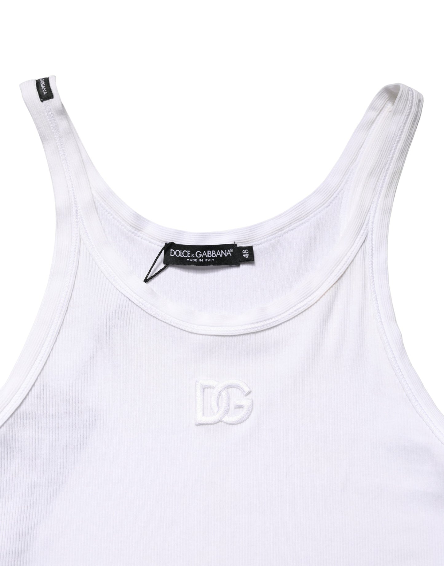 Dolce & Gabbana White Ribbed Cotton Sleeveless Tank  T-shirt