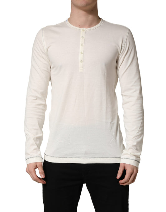Dolce & Gabbana White Long Sleeves Henley Pullover Sweater