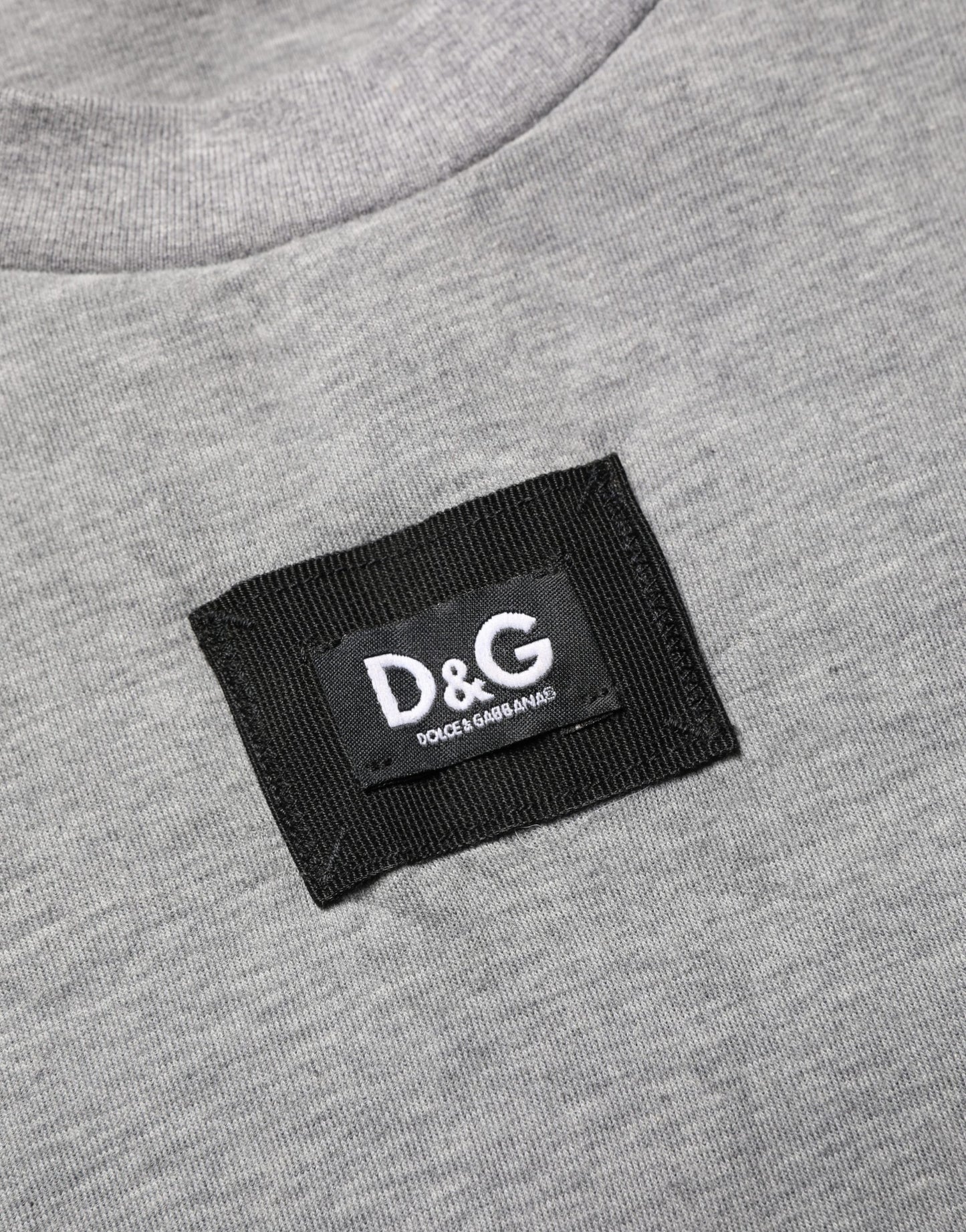 Dolce & Gabbana Gray Cotton Logo Appliqué CrewNeck T-shirt
