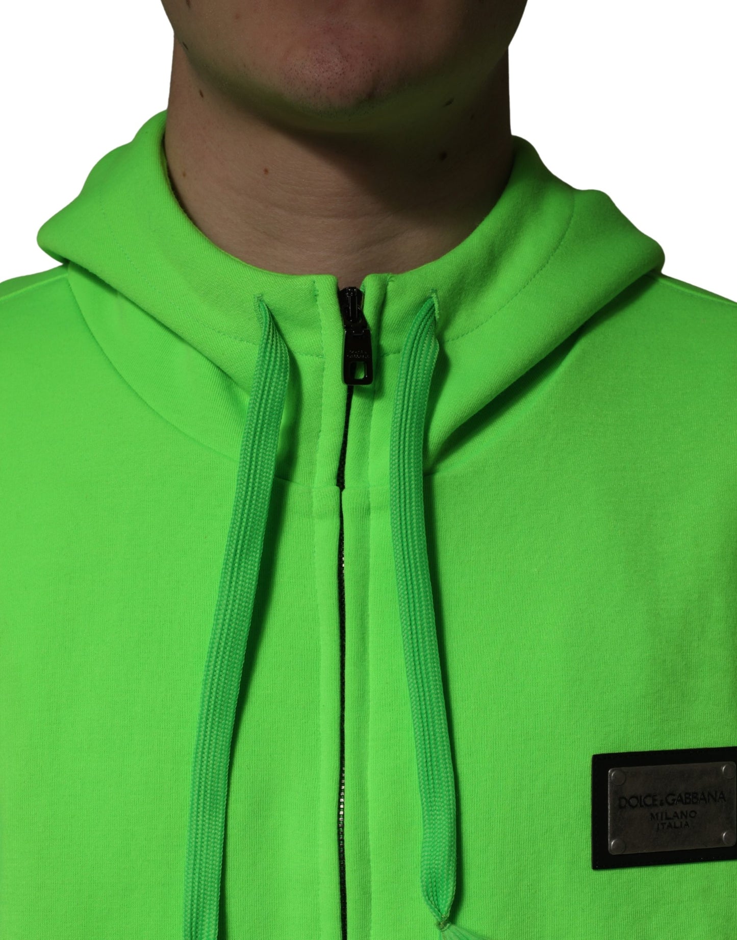 Dolce & Gabbana Green FullZip Fleece HoodedSweatshirt Sweater