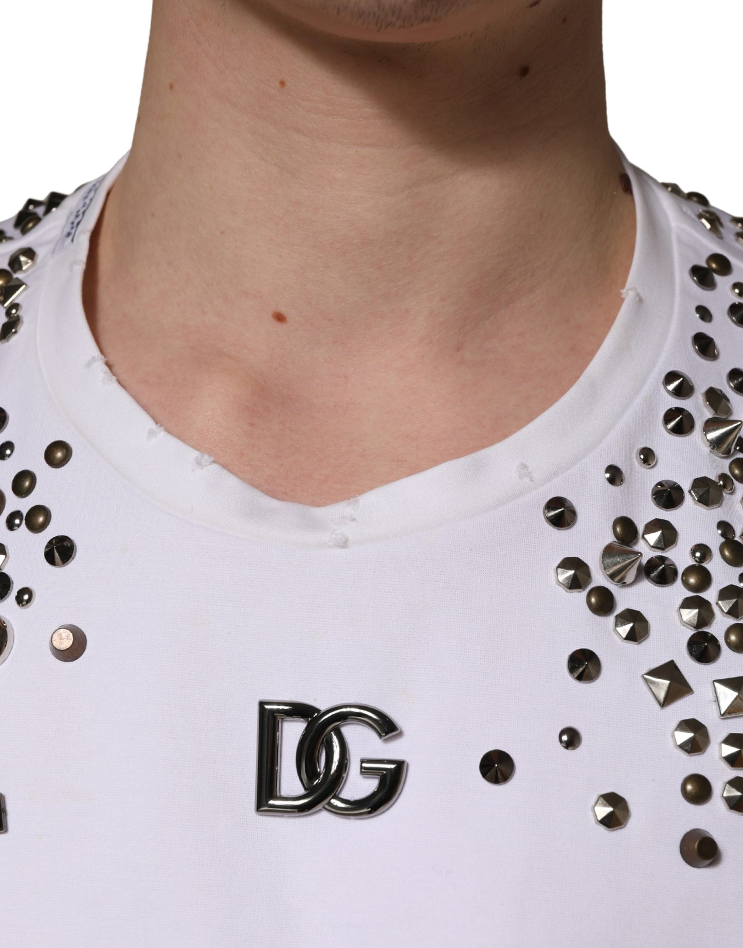Dolce & Gabbana White Rhinestones Sleeveless Round Neck T-shirt