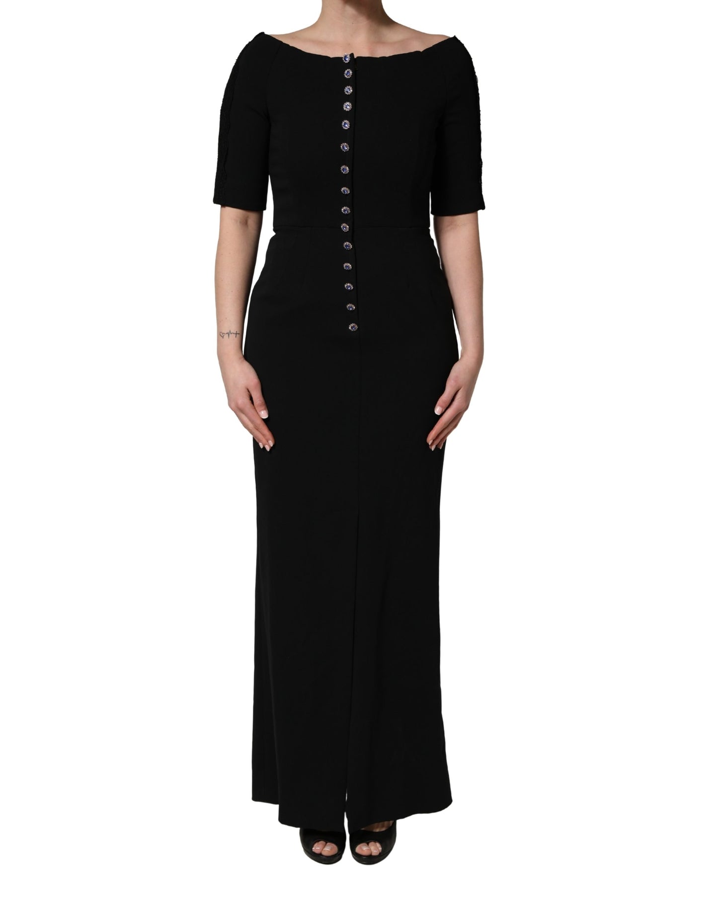 Dolce & Gabbana Black Silk Button Bodice Sheath Maxi Dress