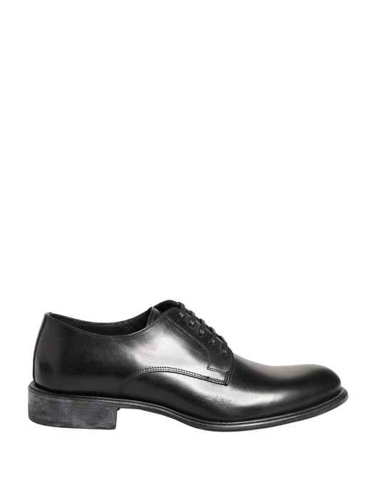 Dolce & Gabbana Black Calfskin Leather Derby Men Dress Shoes