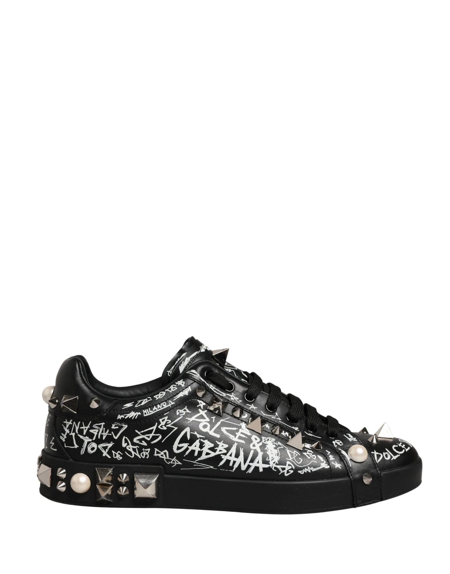 Dolce & Gabbana Black Portofino Graffiti Stud Sneakers Shoes