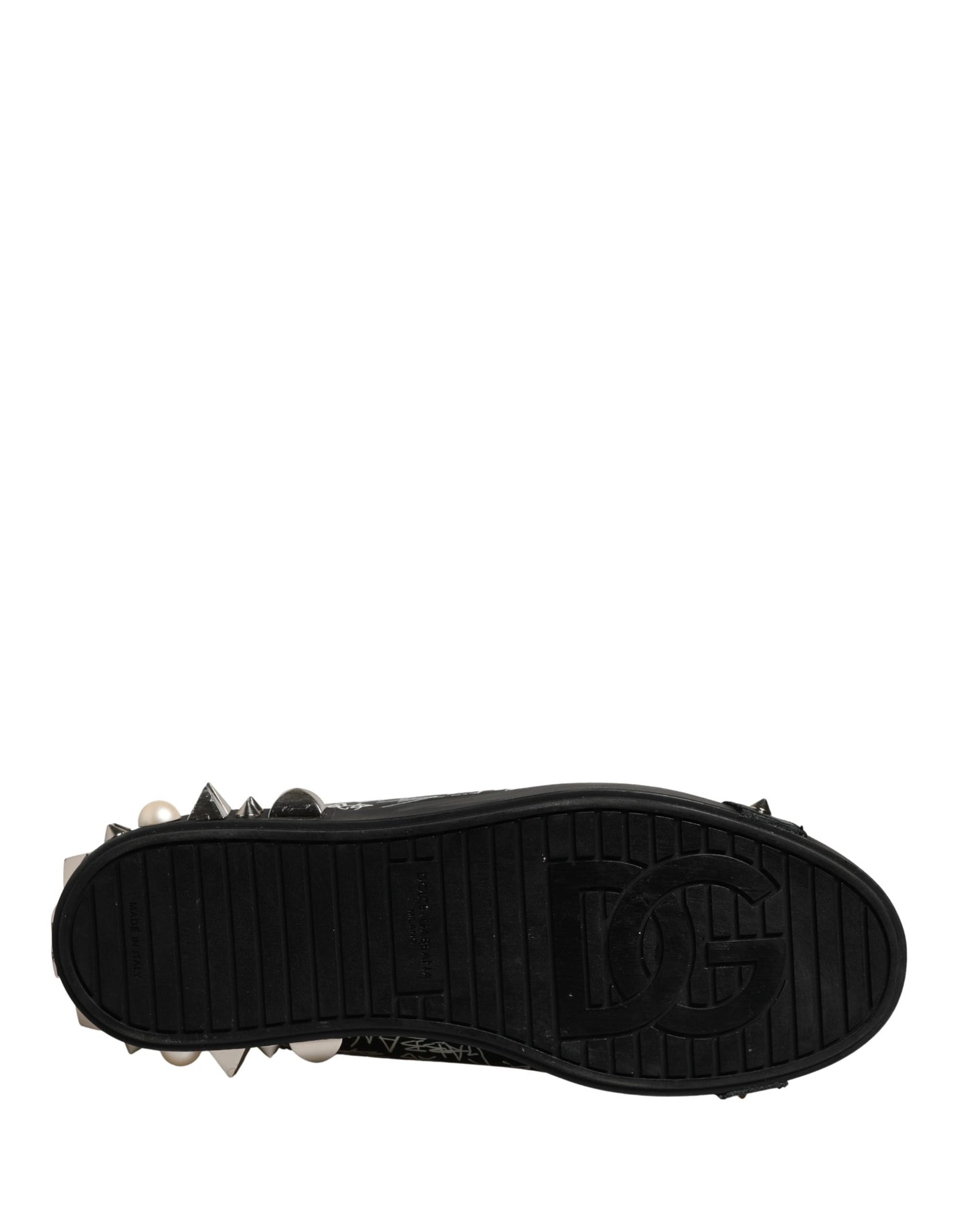 Dolce & Gabbana Black Portofino Graffiti Stud Sneakers Shoes