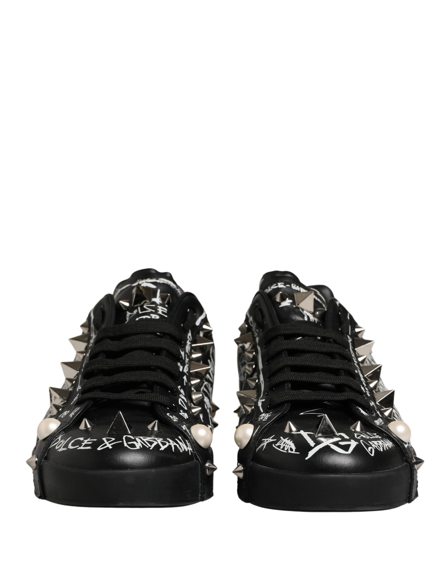 Dolce & Gabbana Black Portofino Graffiti Stud Sneakers Shoes