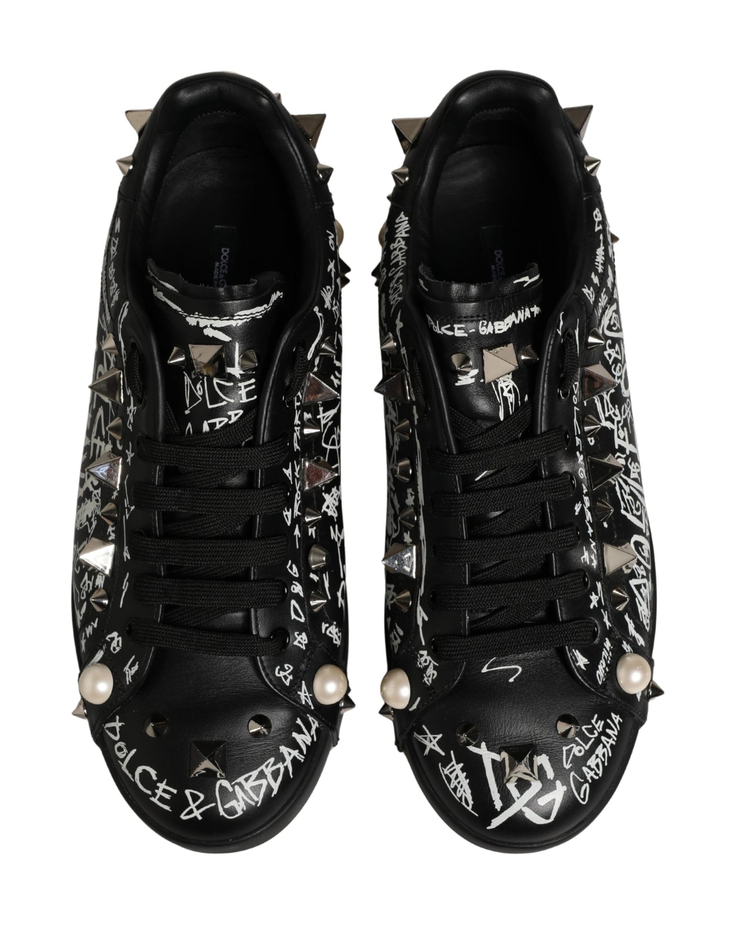 Dolce & Gabbana Black Portofino Graffiti Stud Sneakers Shoes
