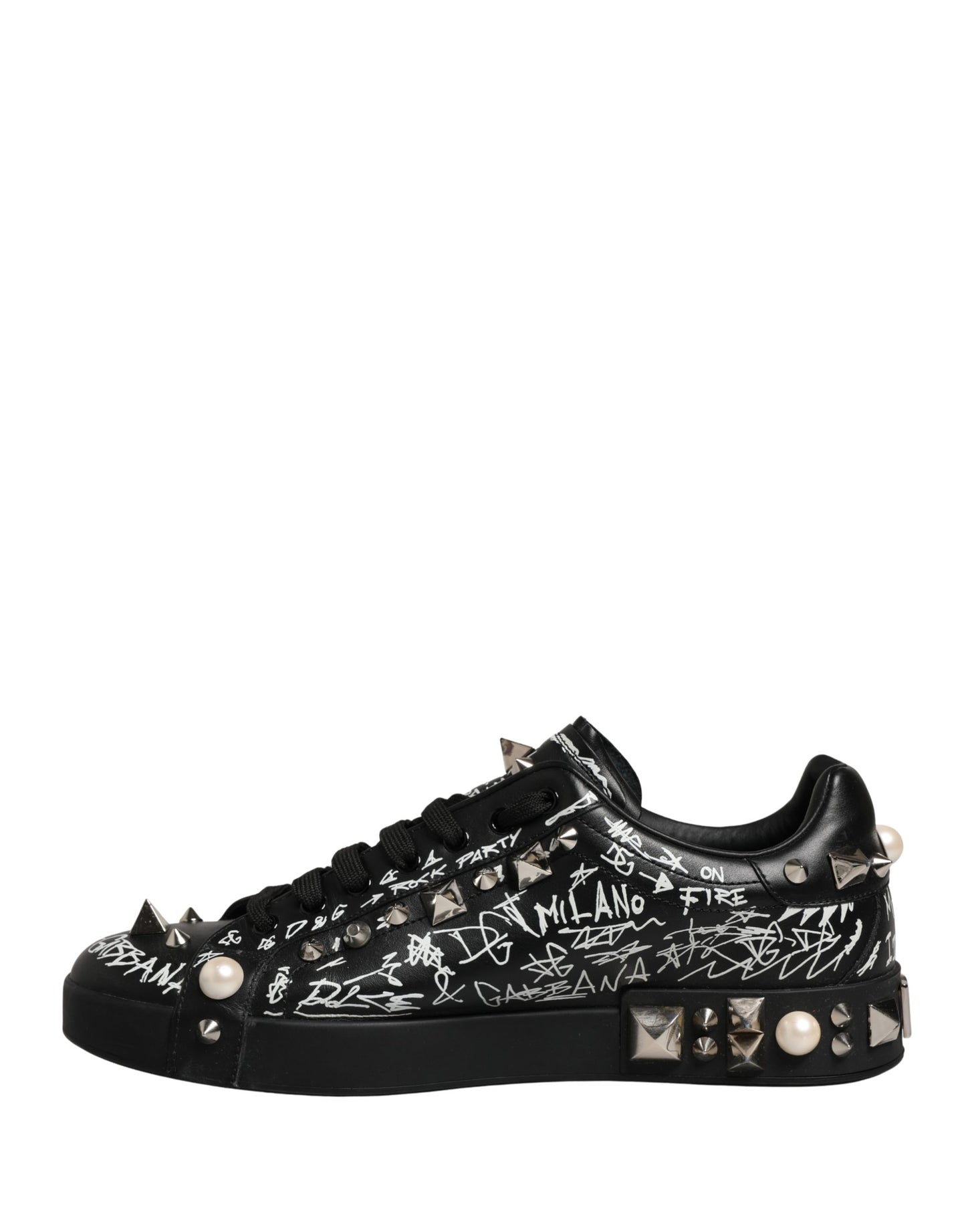 Dolce & Gabbana Black Portofino Graffiti Stud Sneakers Shoes