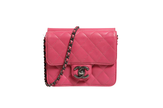 Chanel Pink Quilted Lambskin Leather Classic Square Mini Flap Bag