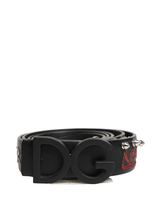 Dolce & Gabbana Black Leather Prince Crown Logo Buckle Belt