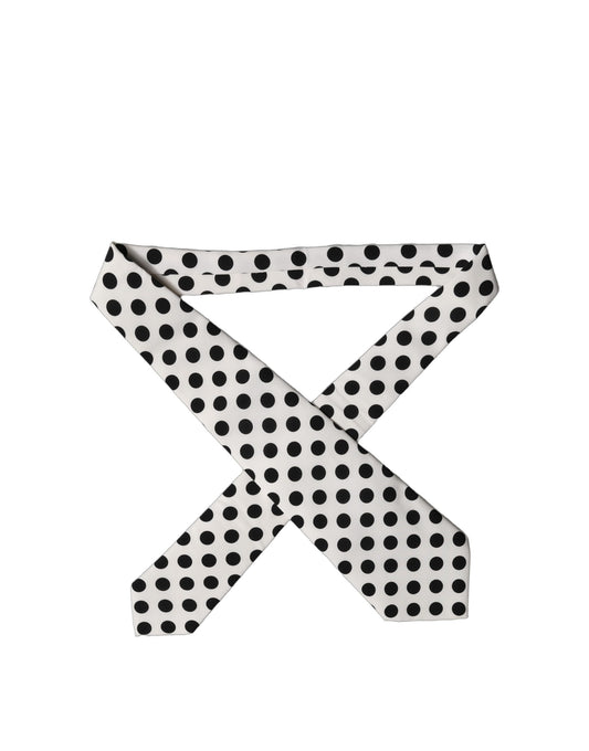 Dolce & Gabbana White Black Polka Dot Silk Adjustable Women Necktie Tie