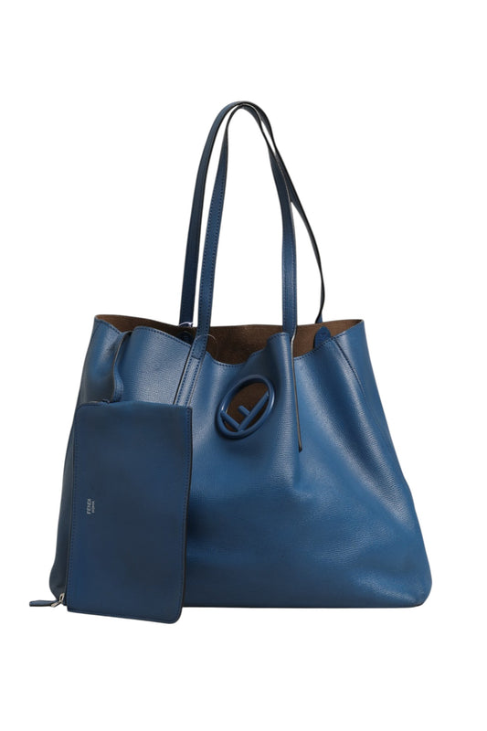 Fendi Leather Navy Blue Shopping Tote