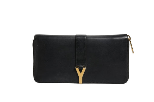 Saint Laurent Black and Gold leather logo zip wallet