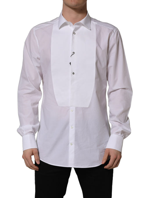 Dolce & Gabbana White Bib Cotton Poplin Dress Formal Shirt
