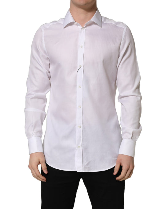 Dolce & Gabbana White Cotton Collared Dress Formal Men Shirt