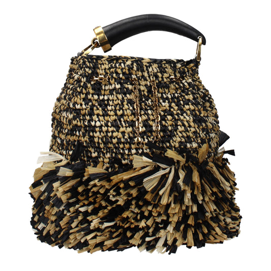 Roberto Cavalli Beige Raffia Handbag