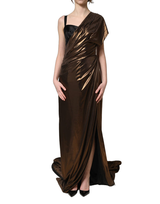 Dolce & Gabbana Bronze Asymmetrical Draping OneShoulder Dress