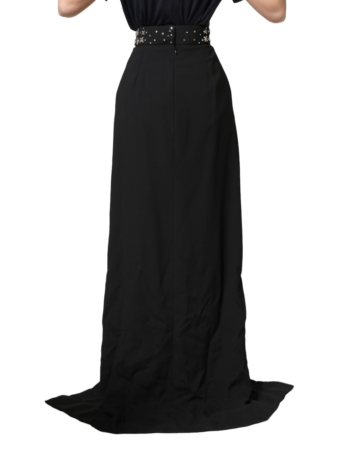 Dolce & Gabbana Black Crystal Embellished High Slit Skirt