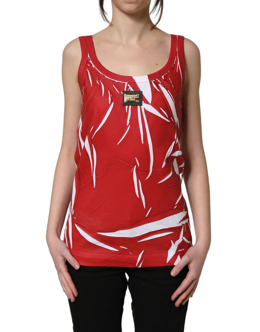 Dolce & Gabbana Red White Abstract Cotton Sleeveless Tank Top
