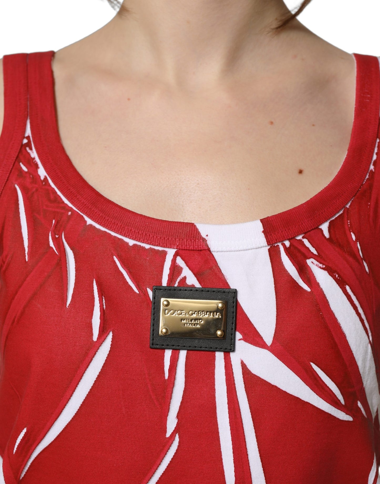Dolce & Gabbana Red White Abstract Cotton Sleeveless Tank Top